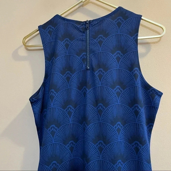 H&M NWT Fan Blue Black Sleeveless Midi Dress Sheath Bodycon Zipper - Picture 12 of 13